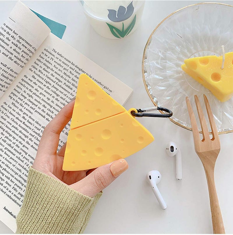 UnnFiko Super Cute Cheese Case, 3D Cartoon Soft Thicken Protective Mini Bag Silicone Creative Airpods Pro Cover with Keychain (Cheese, AirPods Pro) - Image 2